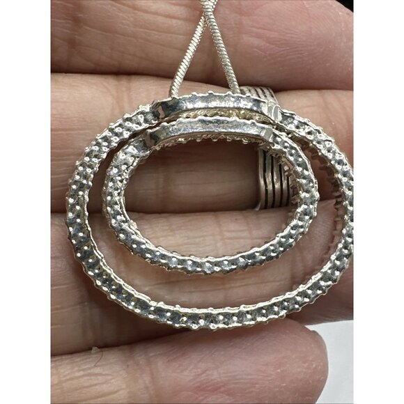 Premier Designs Duet Crystal Pendant Silver Tone Necklace 19” Snake Chain - Picture 5 of 11